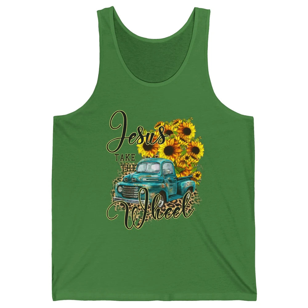 Sunflower Jesus Take The Wheel Christian Gift Leopard Print Unisex Jersey Tank