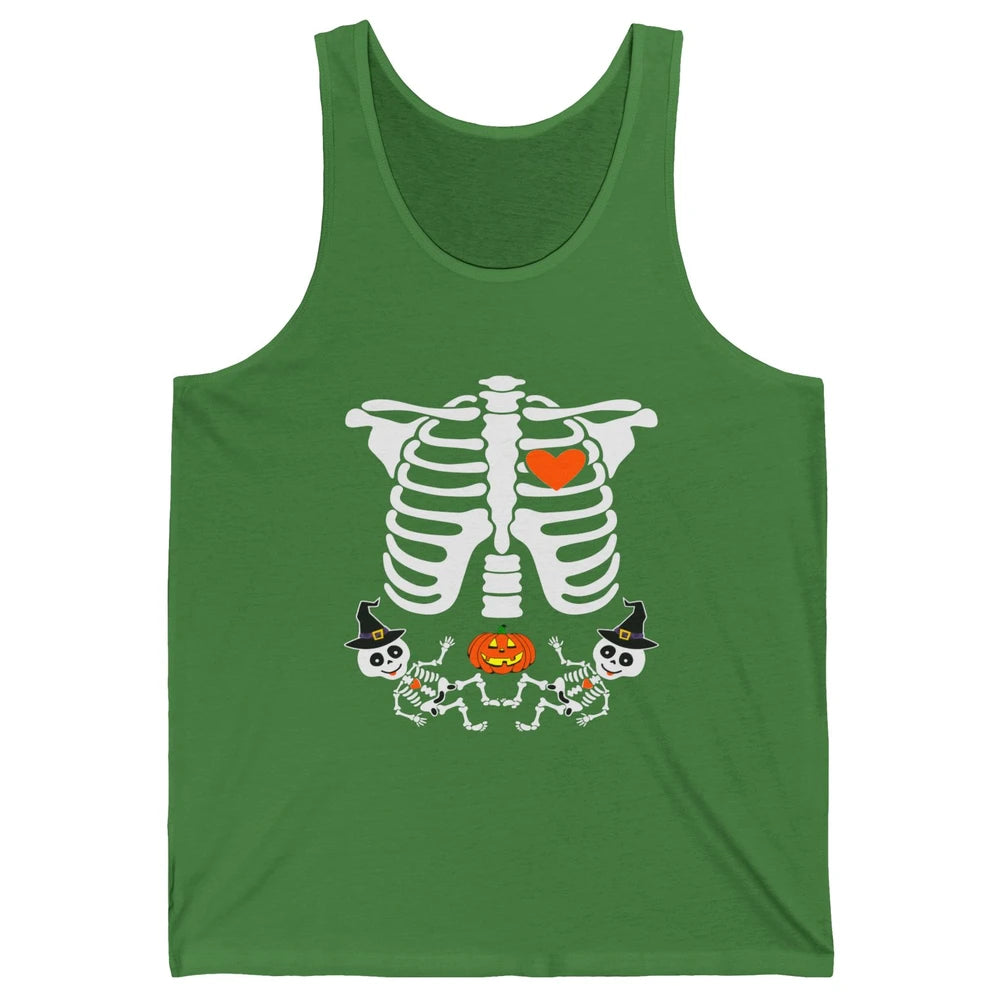 Pregnant Halloween Skeleton Baby Twins Witch Pumpkin Costume Unisex Jersey Tank