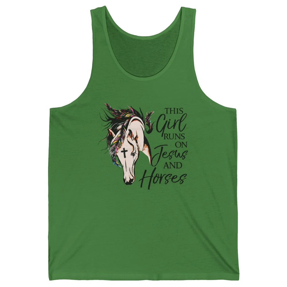 Christian This Girl Runs On Jesus And Horses Western Cowgirl Unisex Jersey Tank