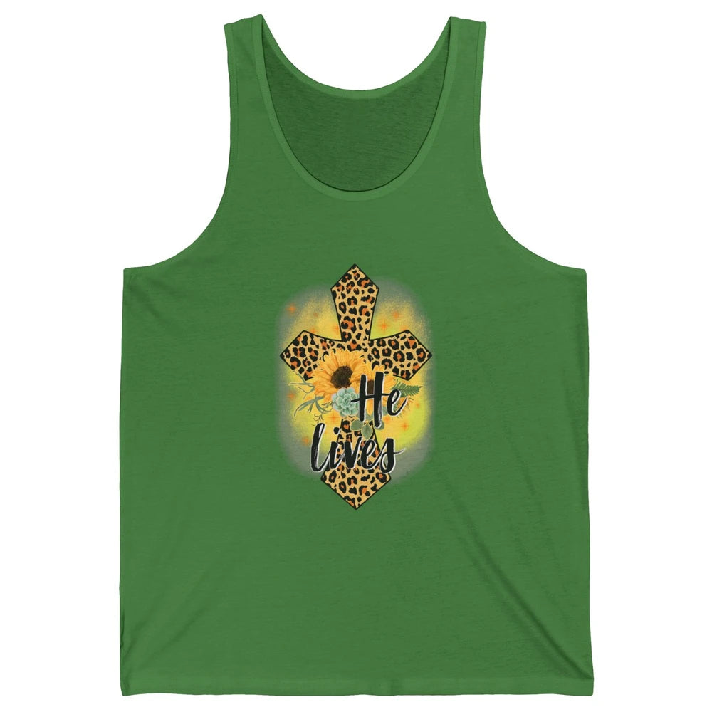 He Lives Sunflowers Faith Cross Christian Bible Religious Unisex Jersey Tank