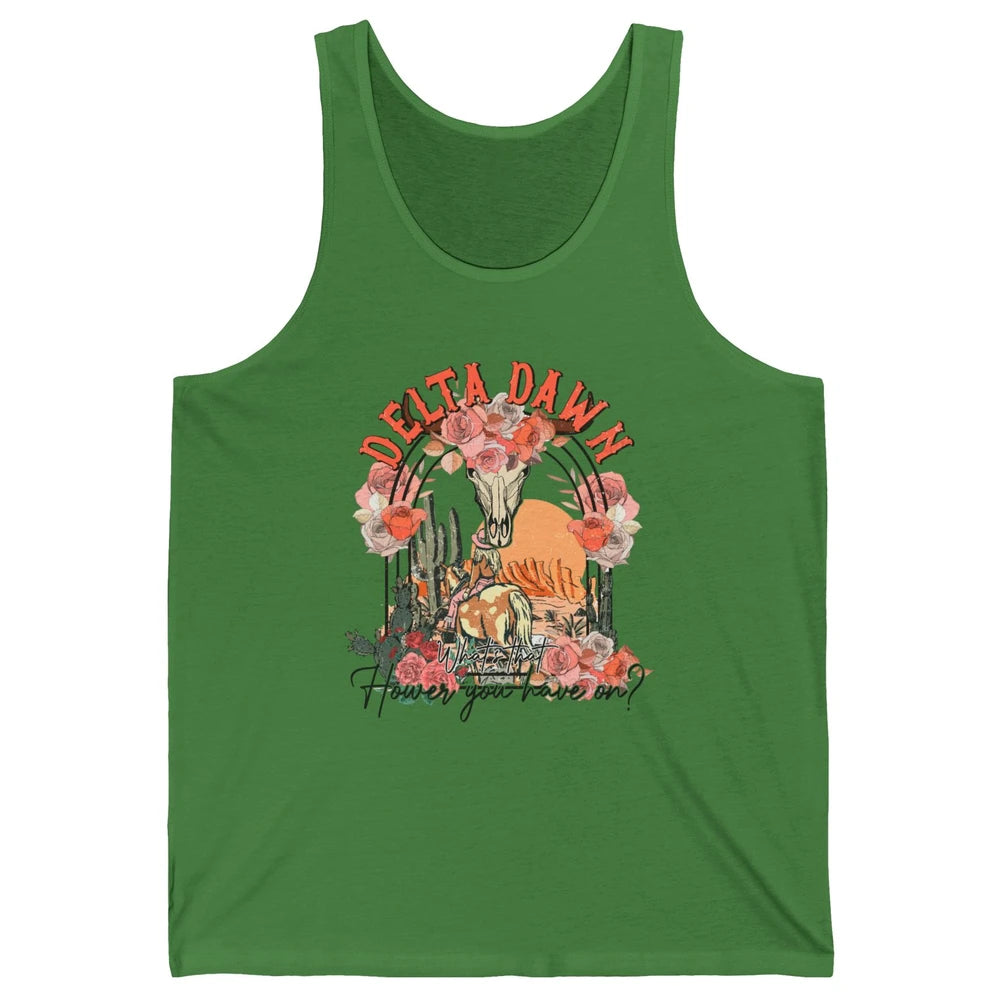 Retro Bull Skull Desert Cowgirl Delta Dawn Western Country Unisex Jersey Tank