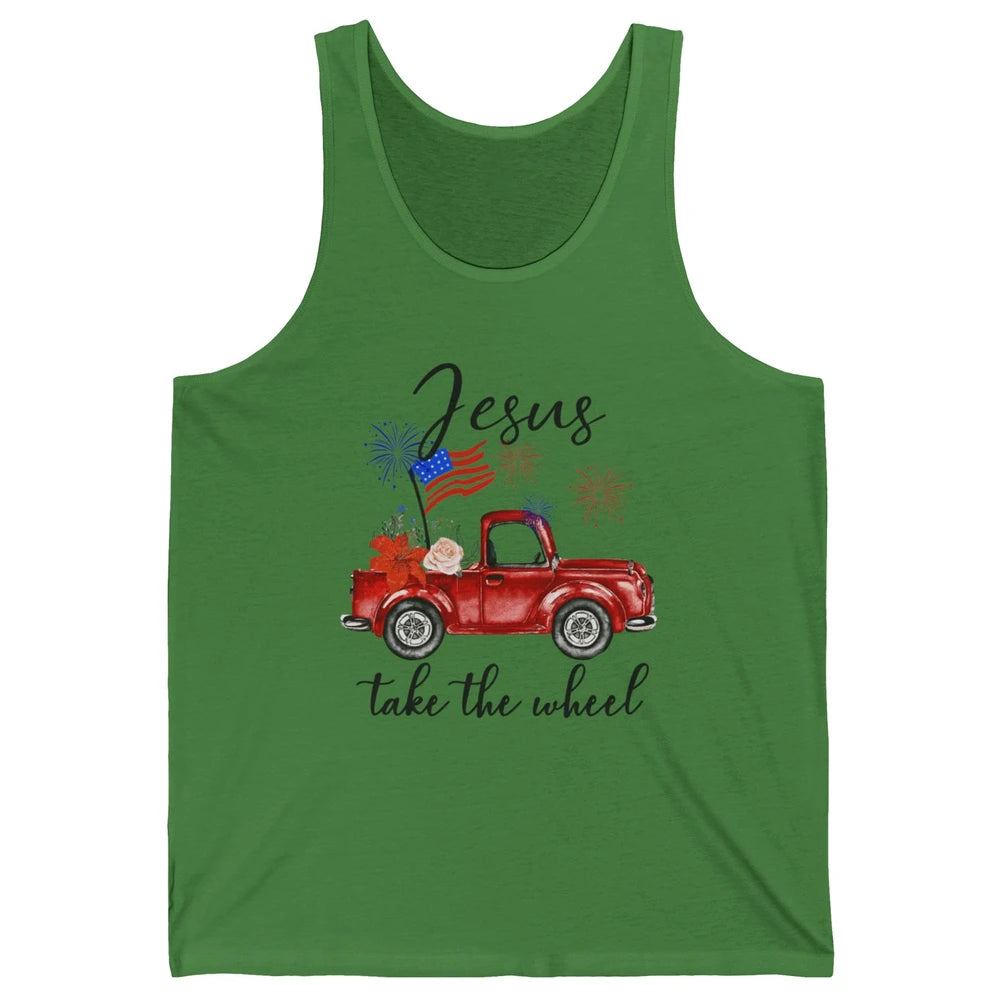 4th Of July Jesus Take The Wheel Red Truck Watercolor God Unisex Jersey Tank