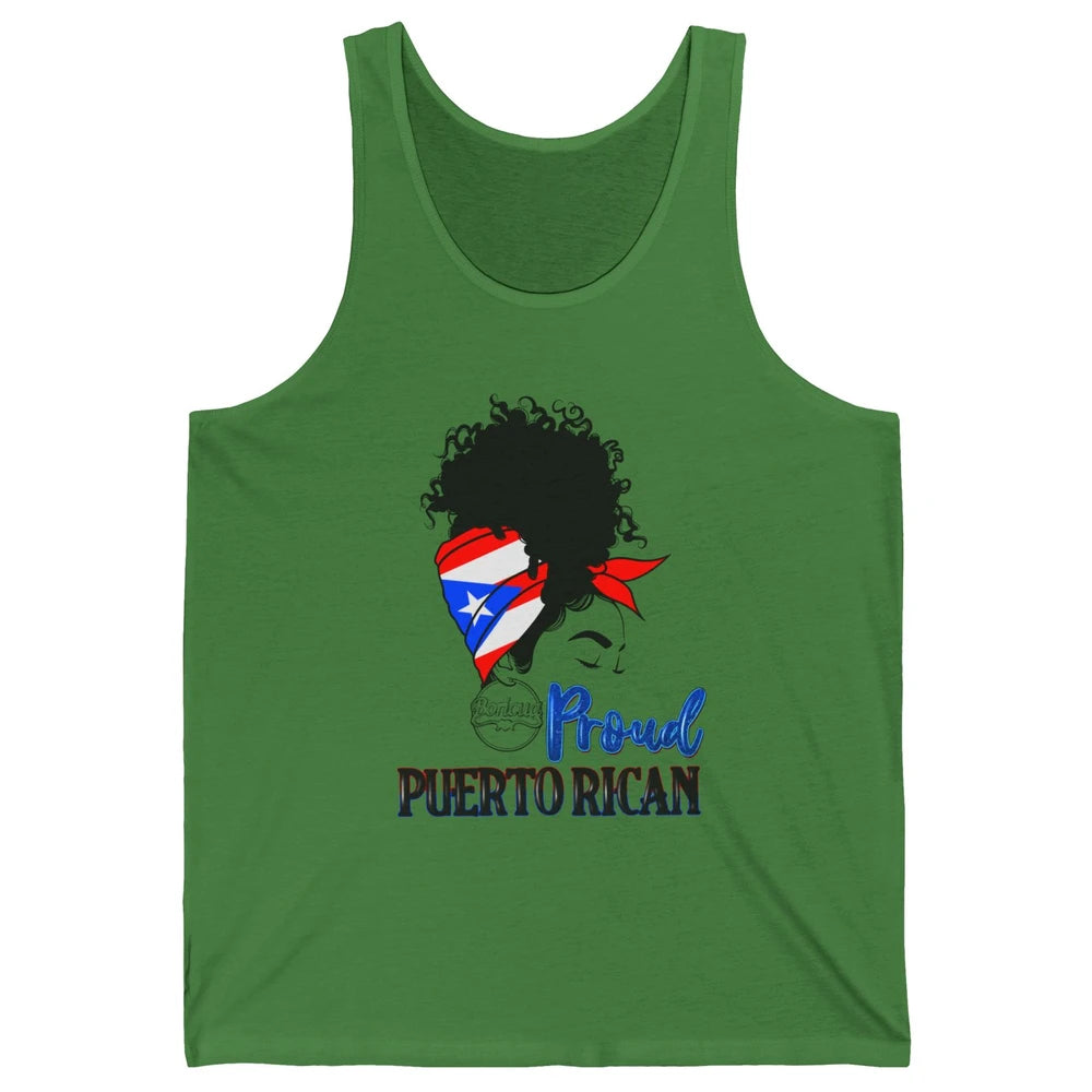 Proud Puerto Rican Afro Messy Bun Women Puerto Rico Flag Unisex Jersey Tank