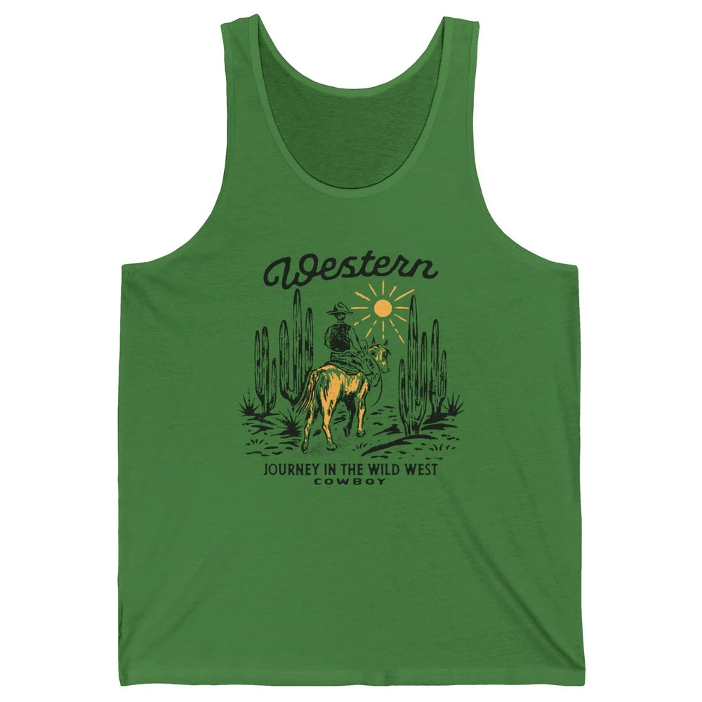 Retro Cowboy Riding Desert Sunset Western Journey Wild West Unisex Jersey Tank