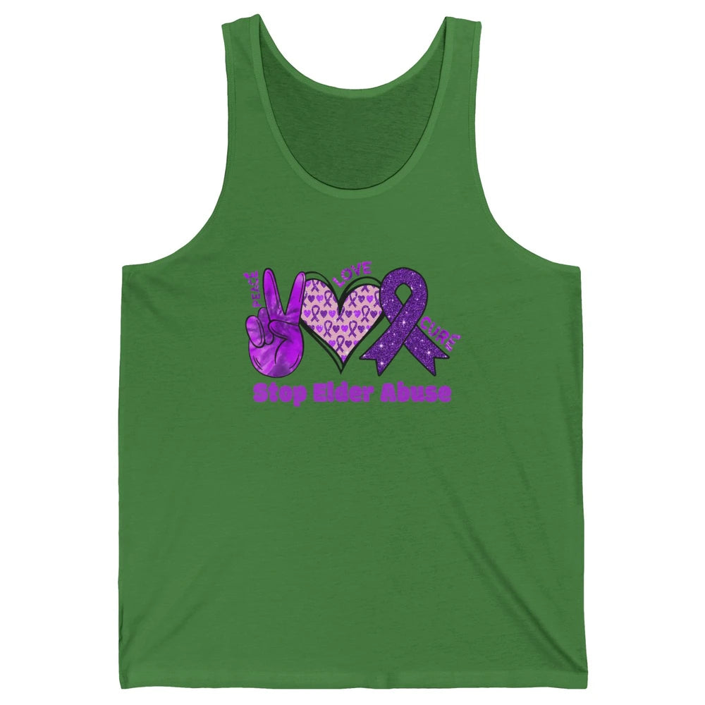 Peace Love Hope Heart Purple Ribbon Elder Abuse Awareness Unisex Jersey Tank