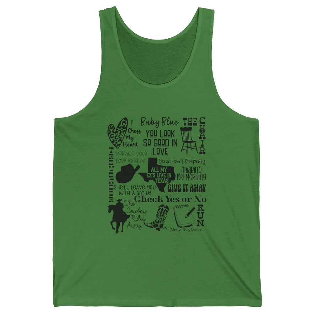 Retro Cowboy Boots Hat Texas Map Western Country Music Unisex Jersey Tank