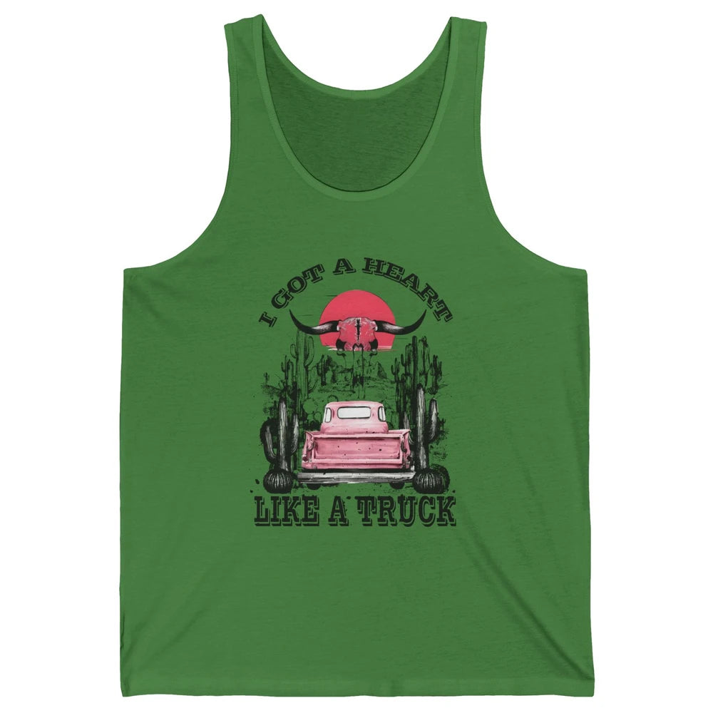 Retro Boho Bull Skull Got Heart Like A Truck Western Country Unisex Jersey Tank
