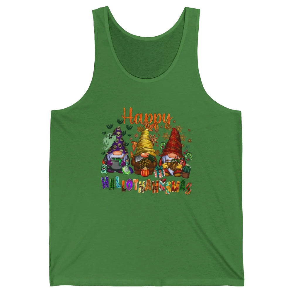 Pumpkin Gnomes Hallo-thank-mas Halloween Thanksgiving Xmas Unisex Jersey Tank