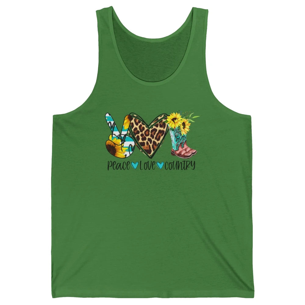 Retro Peace Love Country Cowgirl Midwest Girl Boot Sunflower Unisex Jersey Tank