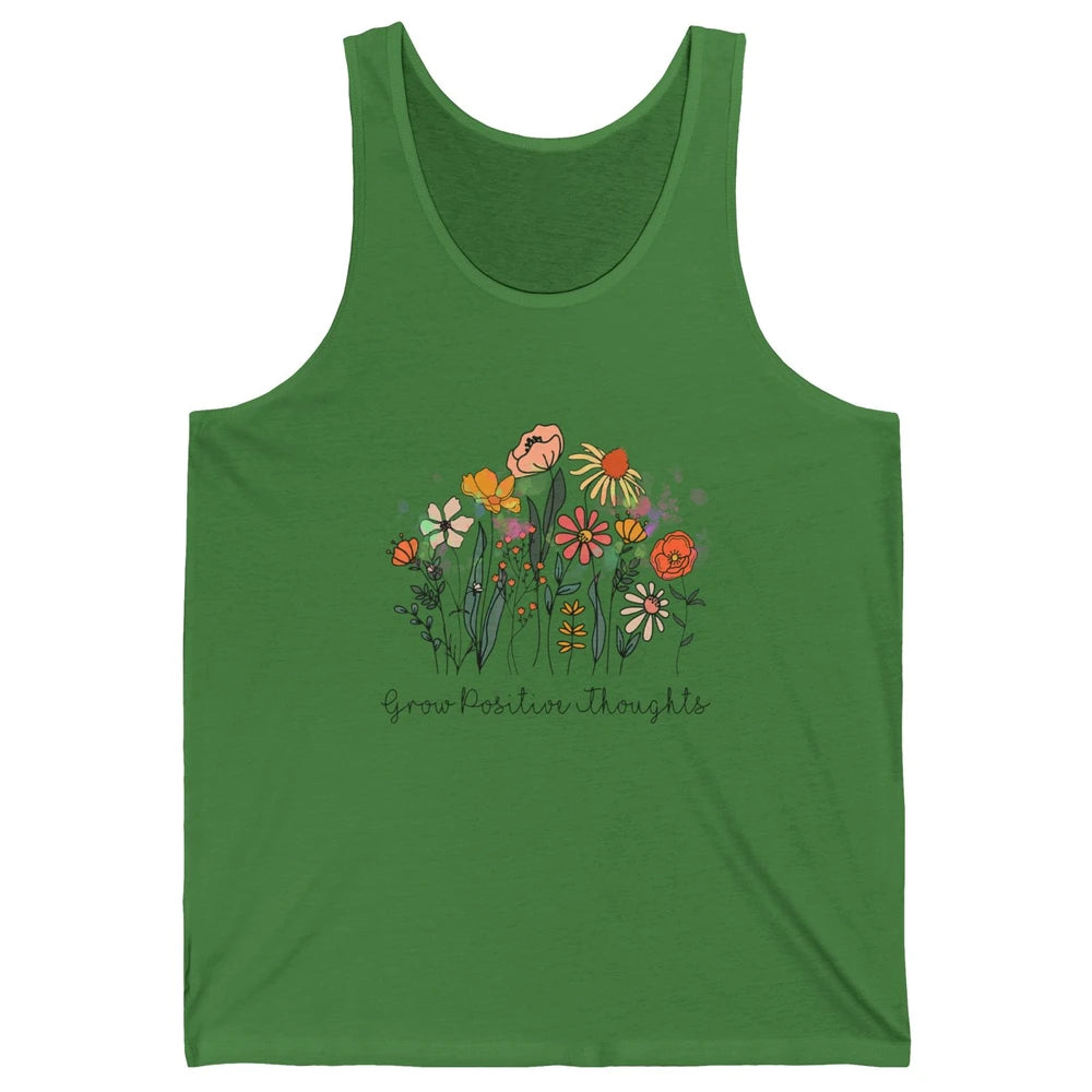 Grow Positive Thoughts Vintage Wildflowers Inspirational Unisex Jersey Tank