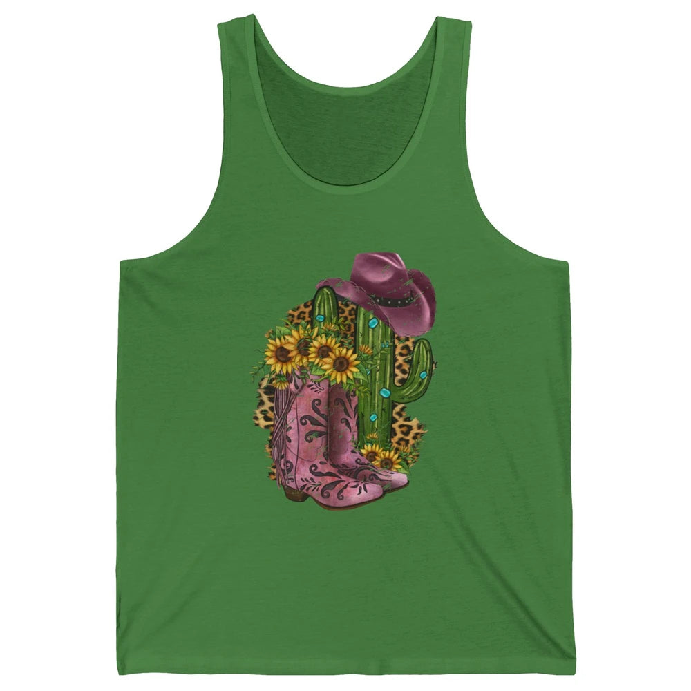 Retro Cowboy Boots & Hat Sunflower Let's Go Girls Cowgirls Unisex Jersey Tank