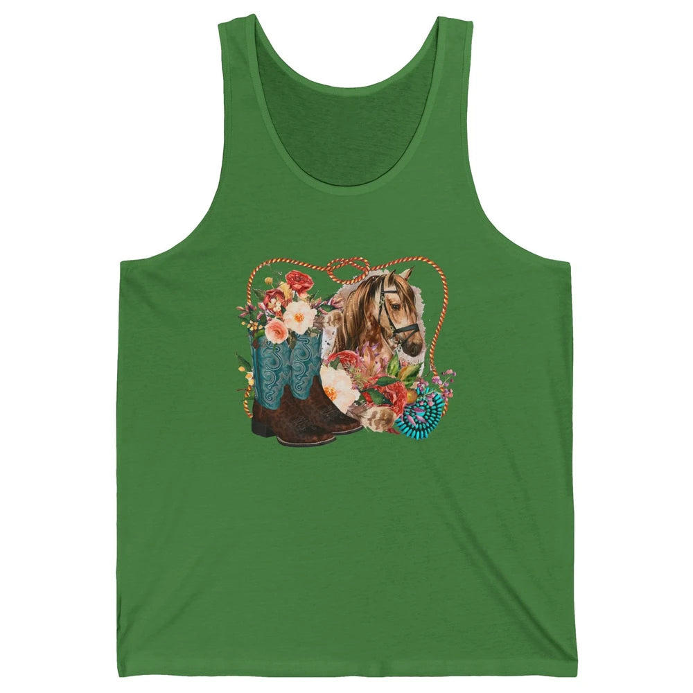 Retro Floral Cowboy Boots And Horse Western Country Cowgirl Unisex Jersey Tank
