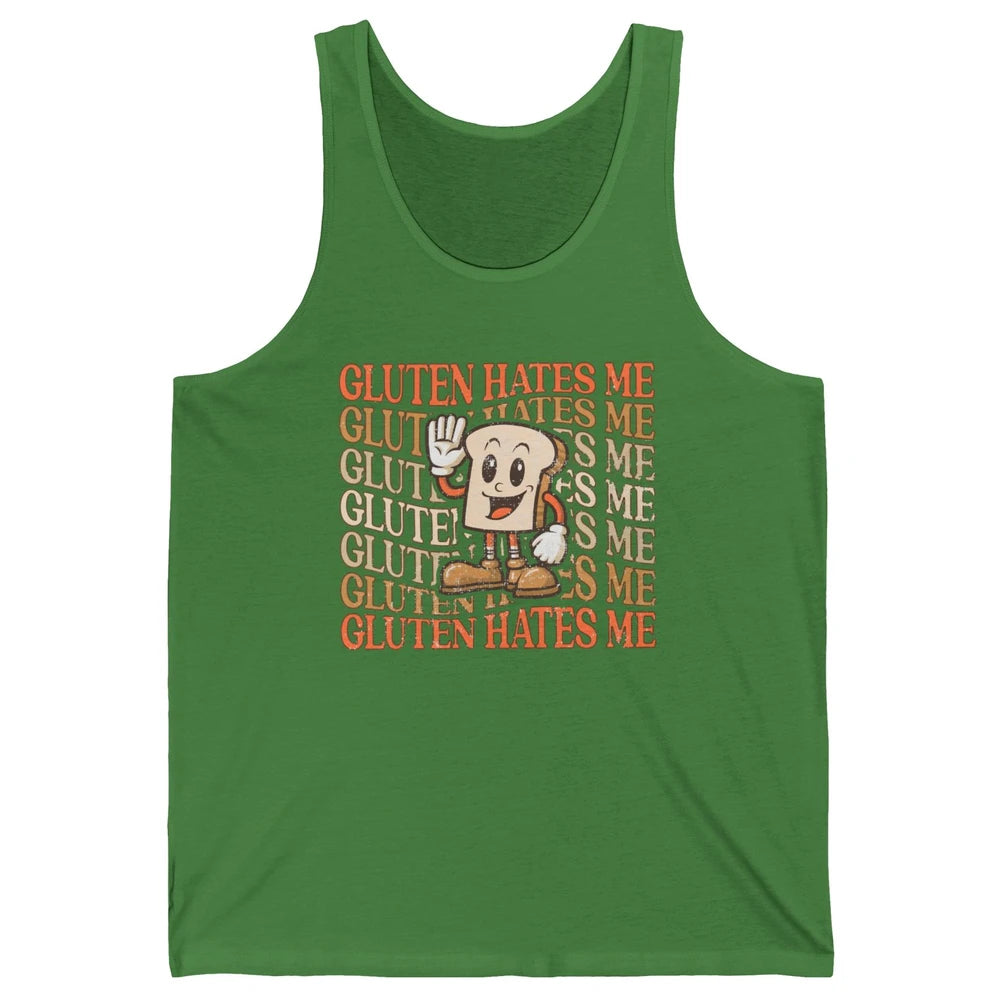 Funny Gluten Hates Me Retro Gluten Free Bread Celiac Disease Unisex Jersey Tank