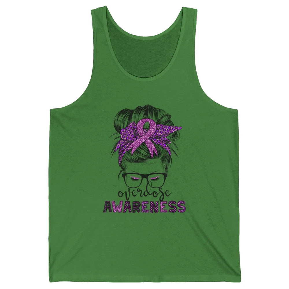 Overdose Awareness Messy Hair Bun Purple Leopard Warrior Unisex Jersey Tank