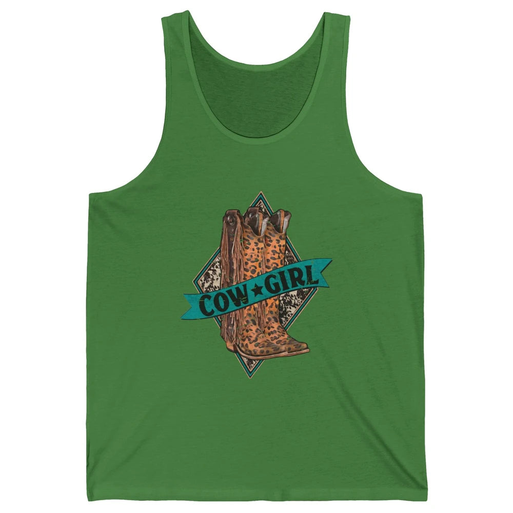 Retro Leopard Cowgirl Boots Western Country Cowboy Rodeo Dad Unisex Jersey Tank