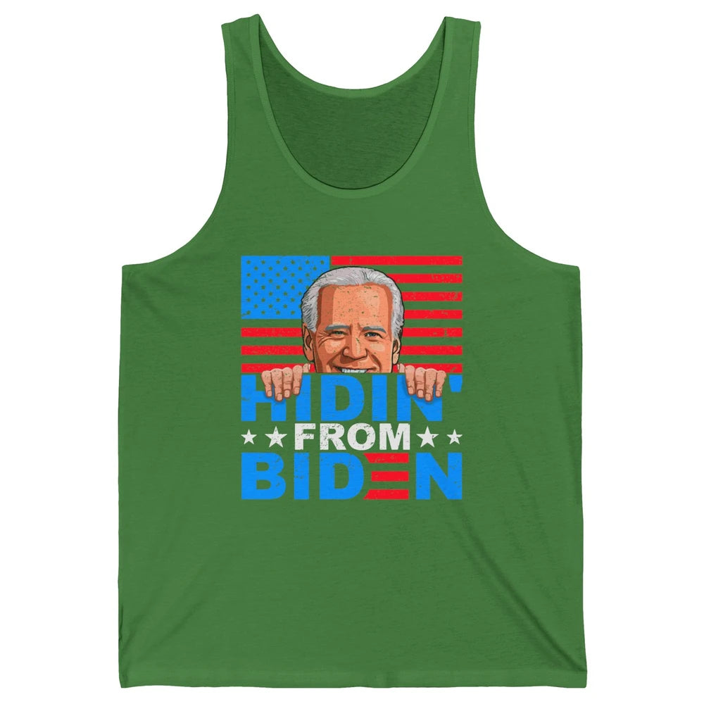 Retro Funny Joe Biden Hiding From Biden Anti Liberal US Flag Unisex Jersey Tank