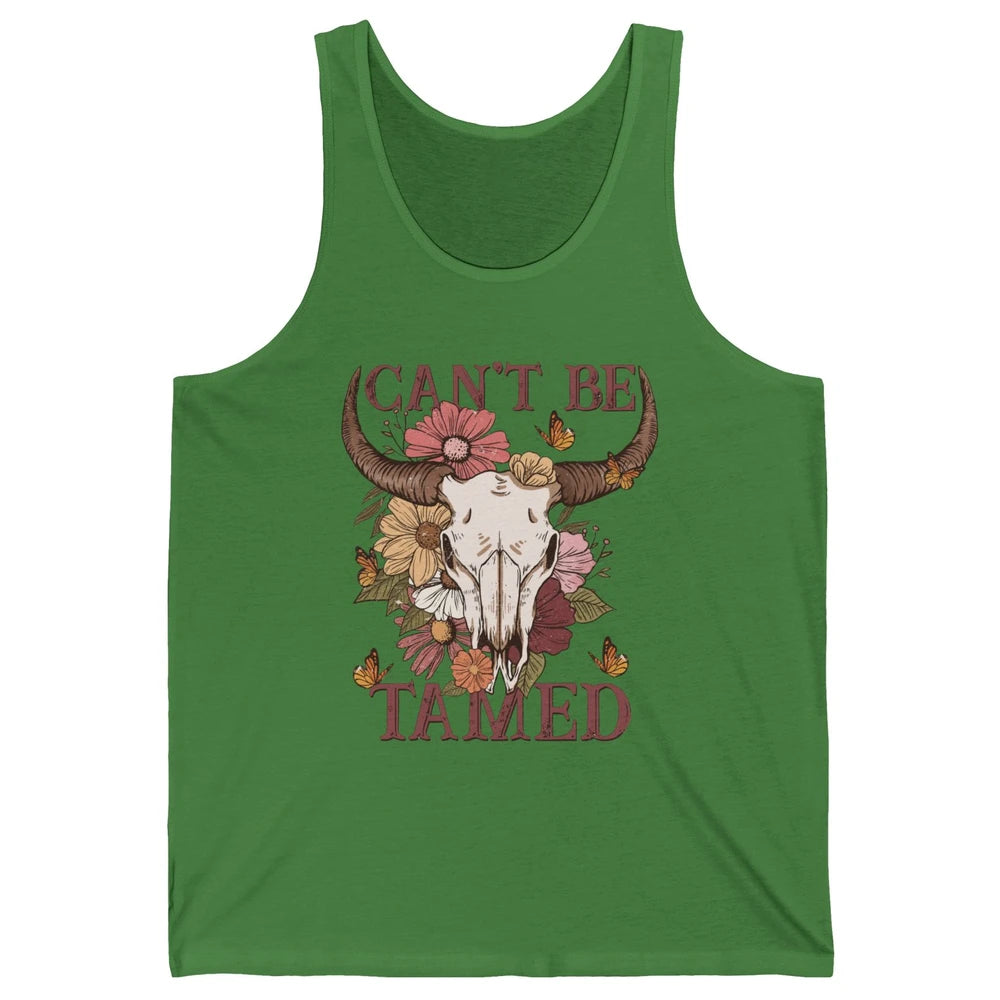 Retro Floral Boho Bull Skull Can't Be Tamed Western Country Unisex Jersey Tank