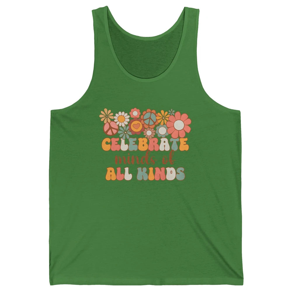 Retro Groovy Autism Celebrate Minds Of All Kind Sped Teacher Unisex Jersey Tank