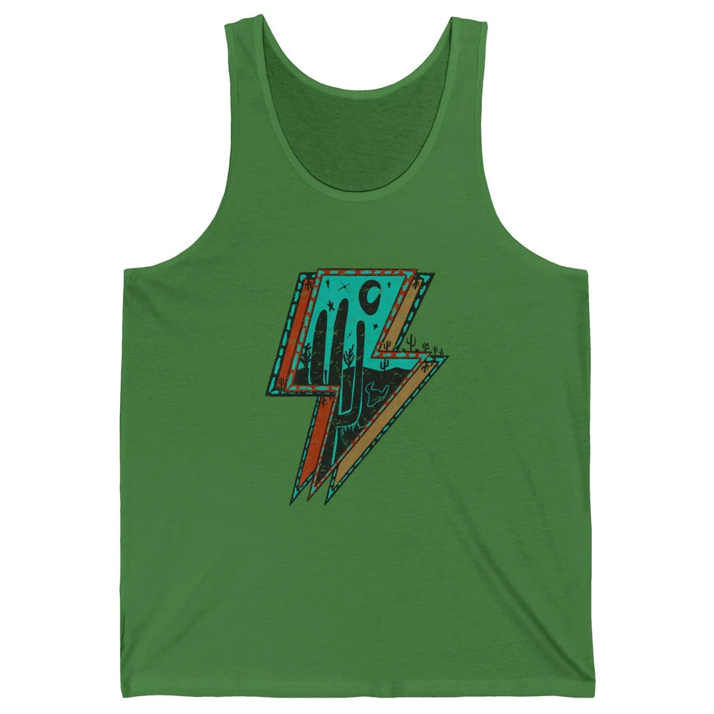 Retro Desert Cactus Night Turquoise Lightning Bolt Western Unisex Jersey Tank