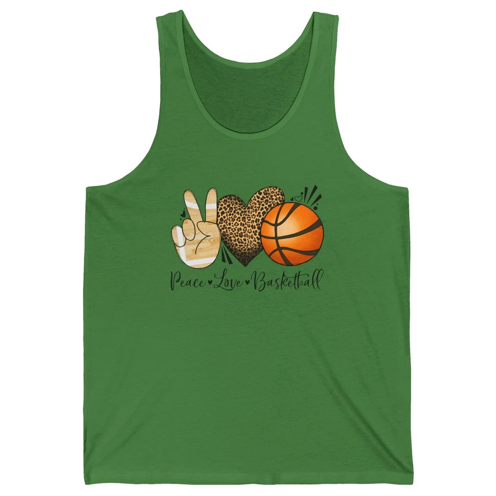 Peace Love Basketball Leopard Heart Basketball Lovers Gift Unisex Jersey Tank
