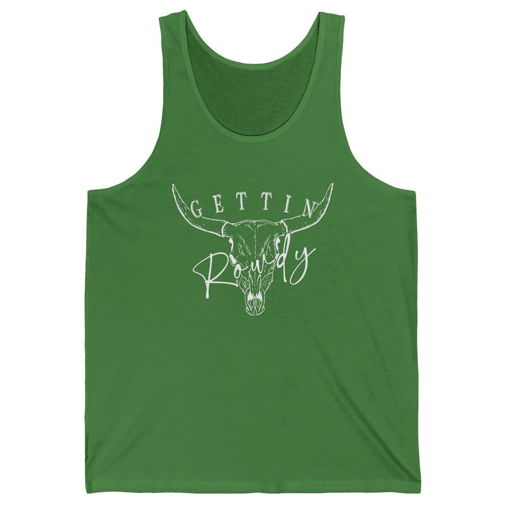 Retro Bull Skull Getting Rowdy Western Bridal Honeymoon Unisex Jersey Tank