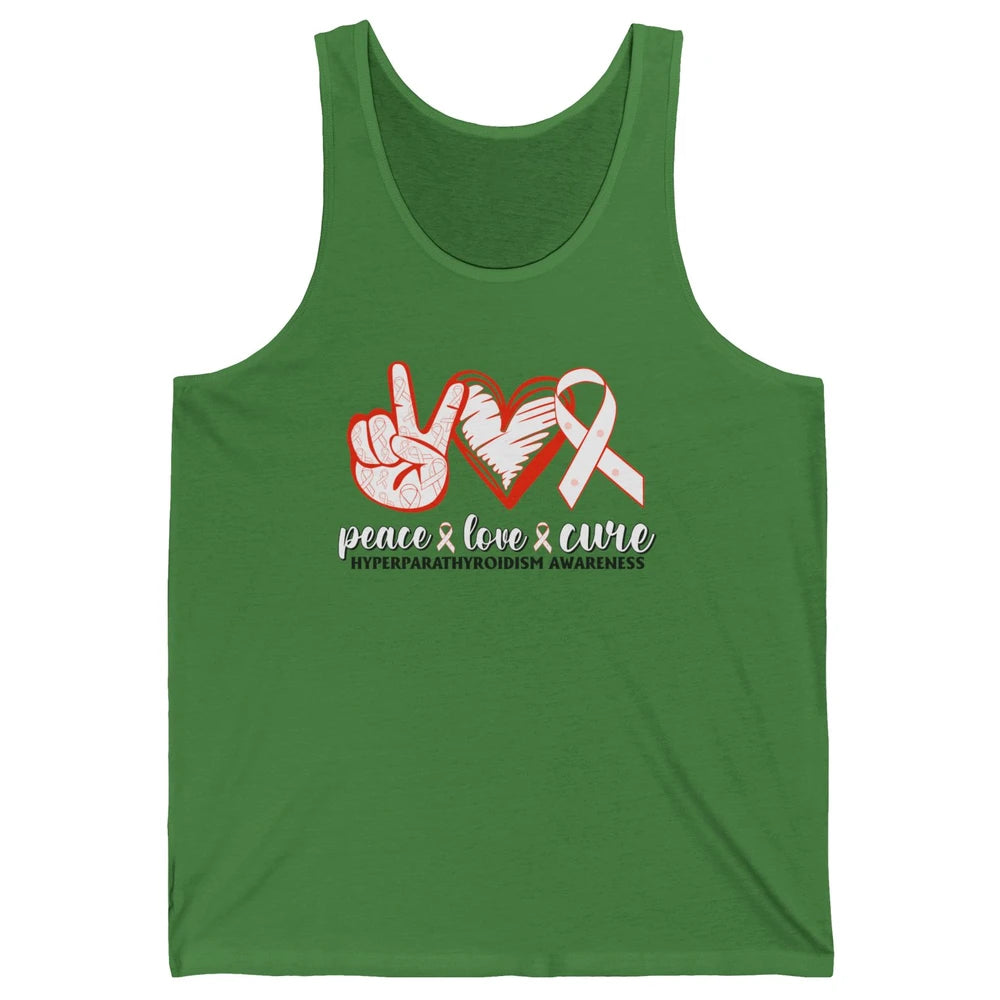 Hyperparathyroidism Awareness Red Ribbon Peace Love Cure Unisex Jersey Tank