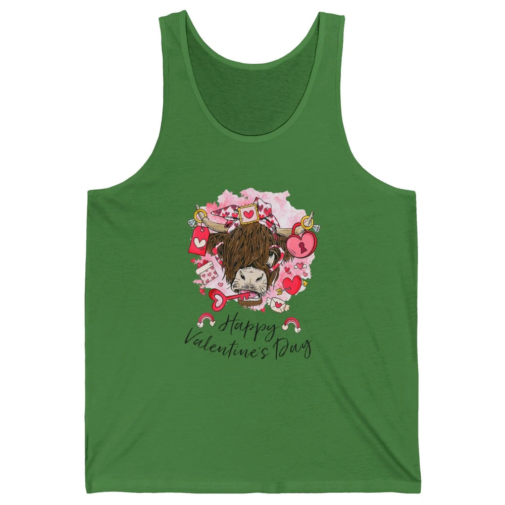 Cute Highland Cow Heart Western Happy Valentine Day Love Unisex Jersey Tank