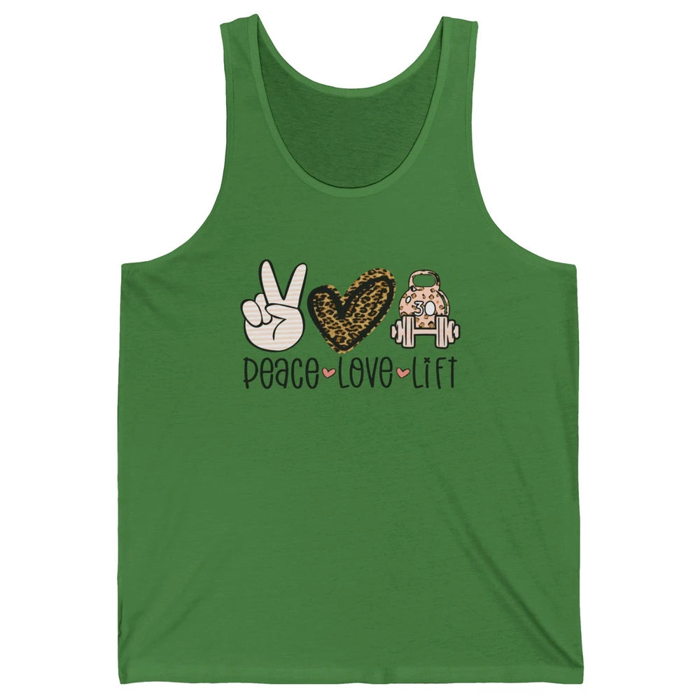 Peace Love Lift Leopard Fitness Workout Gym Trainer Gift Unisex Jersey Tank