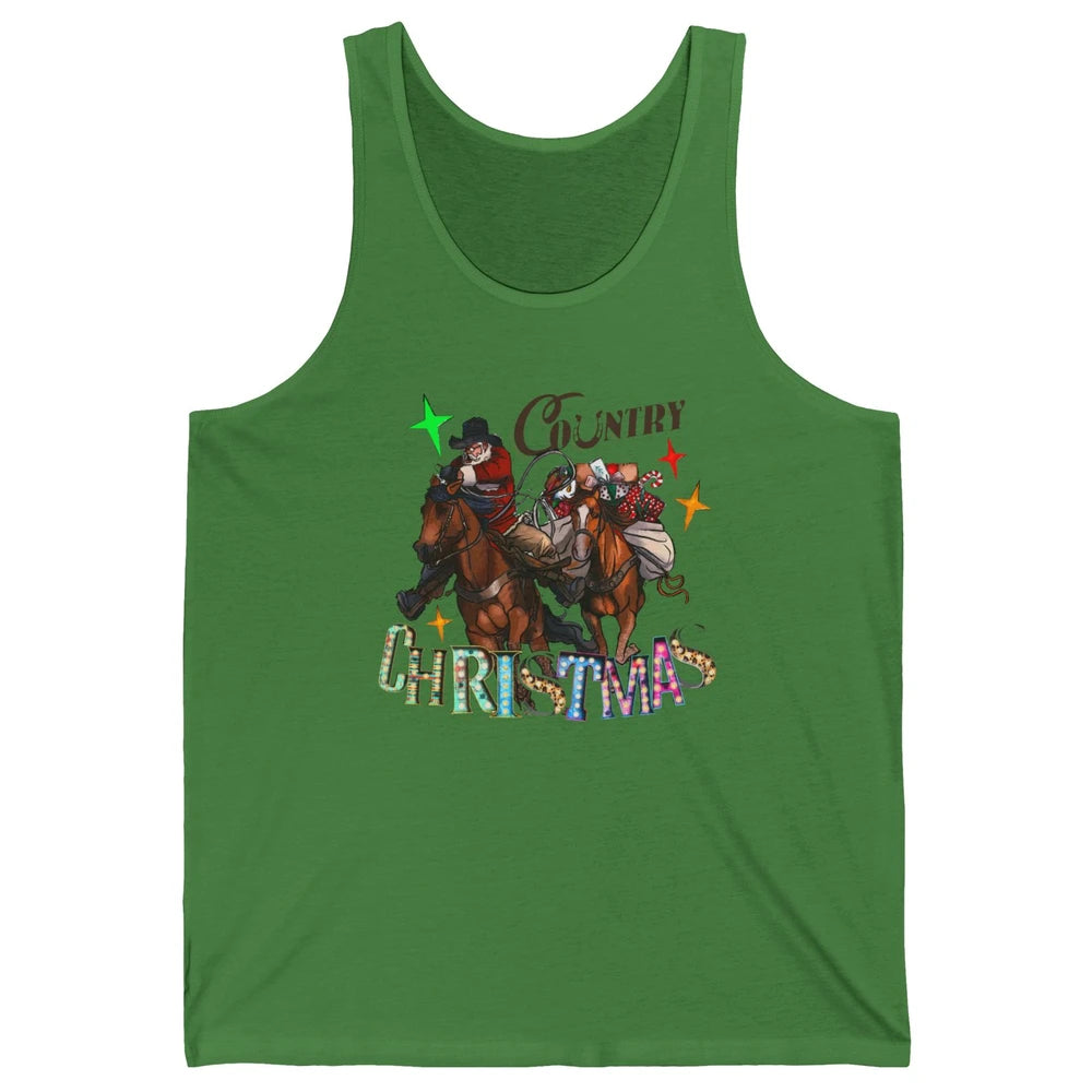 Santa Claus Country Christmas Y'all Western Country Cowboy Unisex Jersey Tank