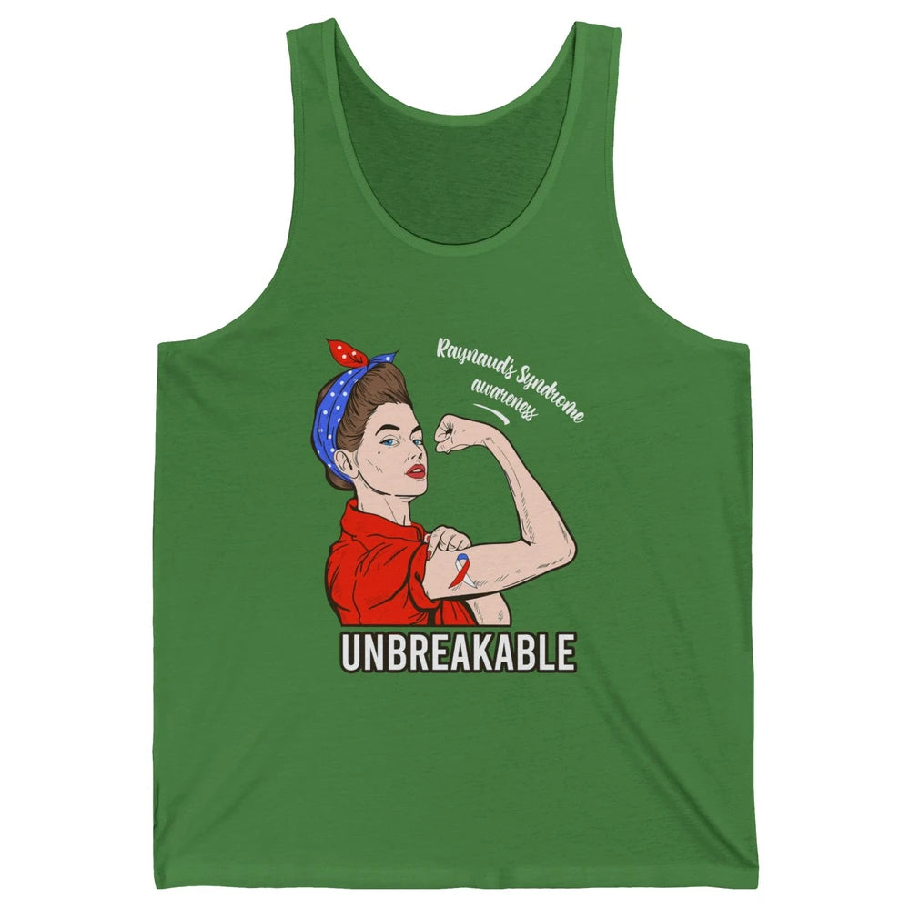 Raynaud's Syndrome Red Blue Ribbon Strong Woman Unbreakable Unisex Jersey Tank