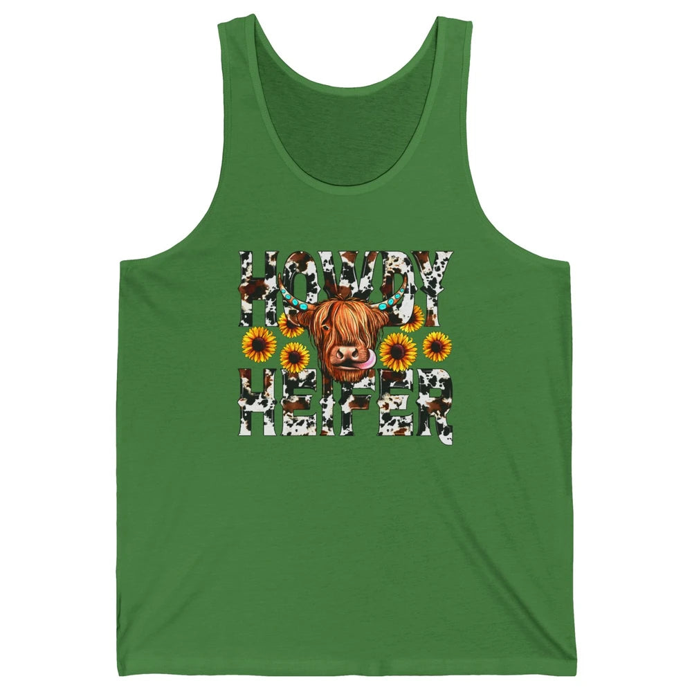 Sunflower Highland Cow Howdy Heifer Western Country Cowboy Unisex Jersey Tank