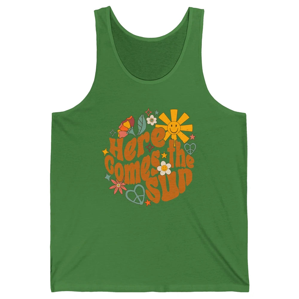 Retro Daisy Rainbow Sunrise Here Comes The Sun Hippie Girl Unisex Jersey Tank