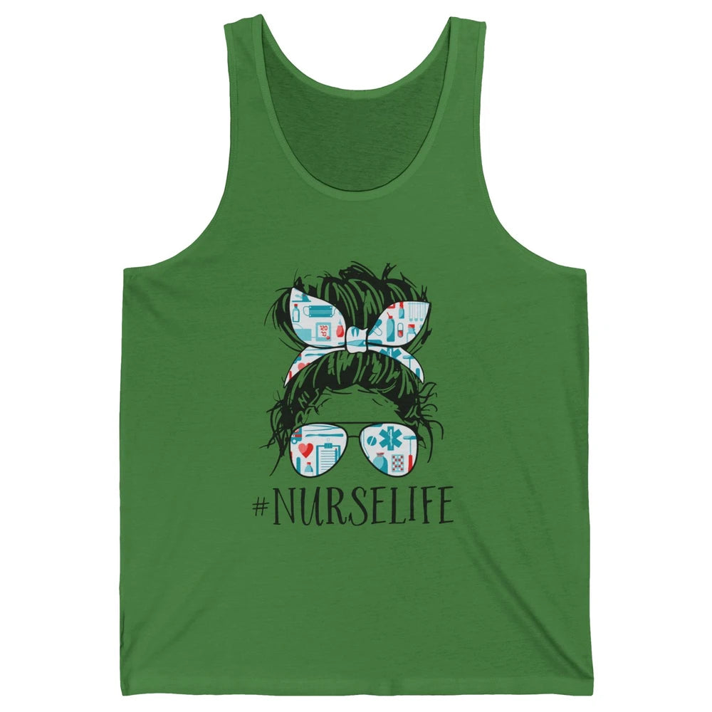 Nurse Life Messy Hair Bun Registered Nursing Student Gift Unisex Jersey Tank