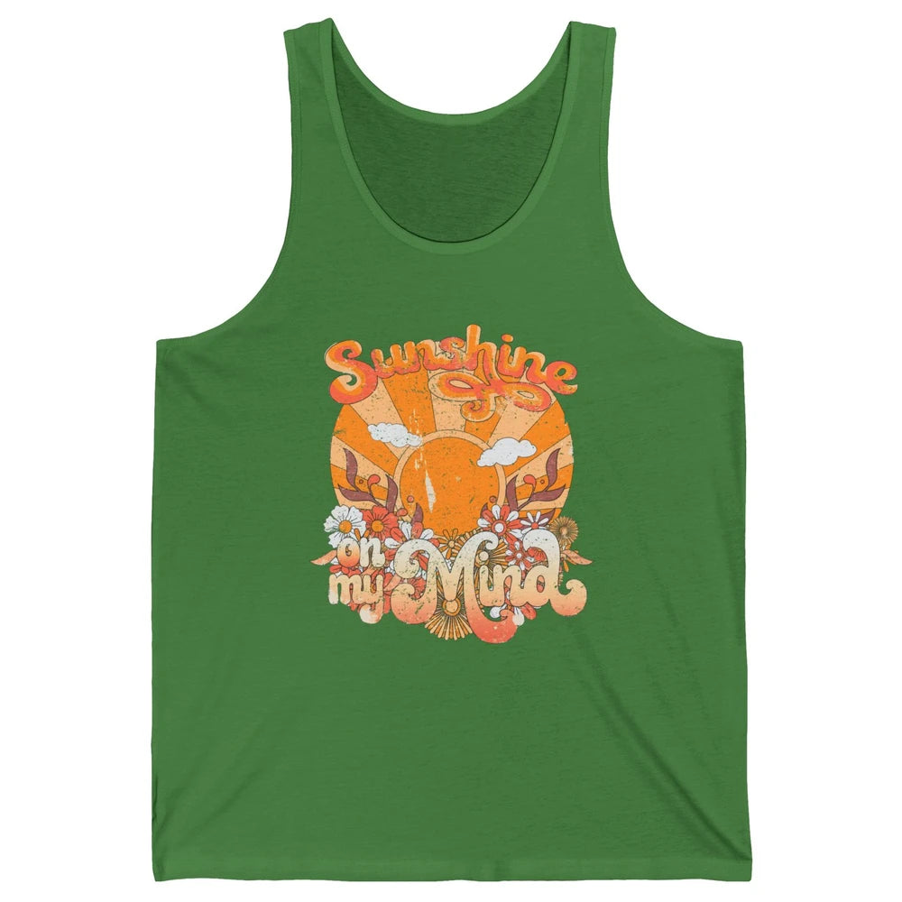 Retro Floral Rainbow Sunshine On My Mind Peace Hippie Girl Unisex Jersey Tank