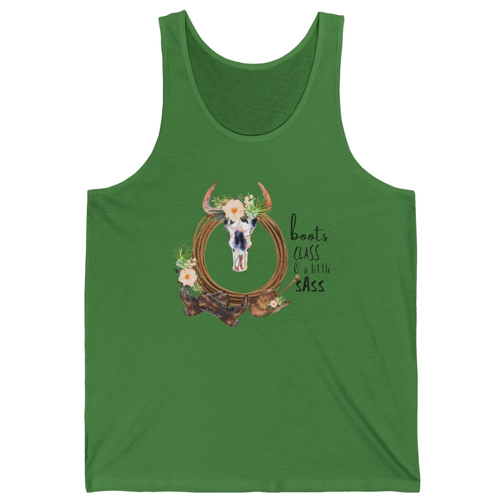 Retro Cowgirl Boots And Hat Boots Class A Little Sass Cowboy Unisex Jersey Tank
