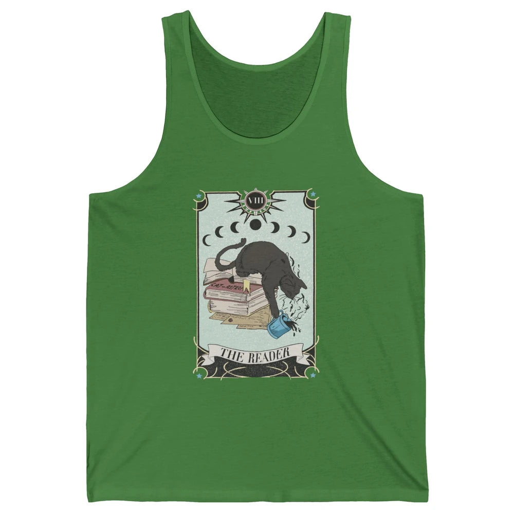 Retro Black Cat Books The Reader Tarot Card Halloween Reading Book Crescent Moon Unisex Jersey Tank