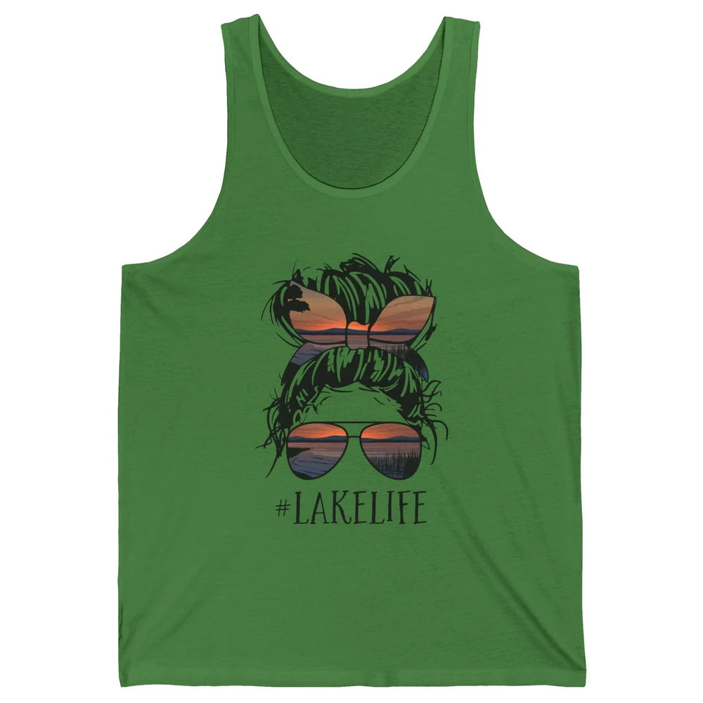 Lake Life Messy Bun Hair Girl Women Retro Lake Summer Gift Unisex Jersey Tank