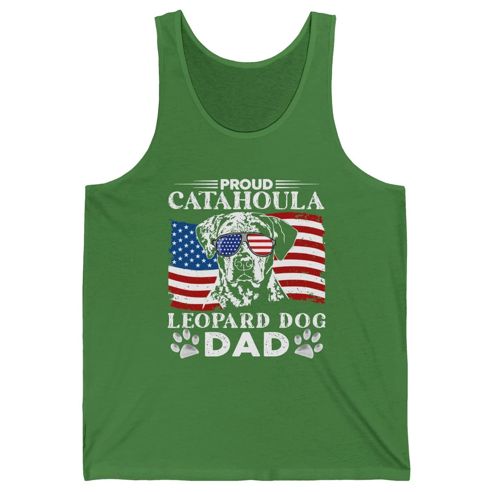 Proud Catahoula Leopard Dog Dad US Flag Patriotic 4th July Unisex Jersey Tank