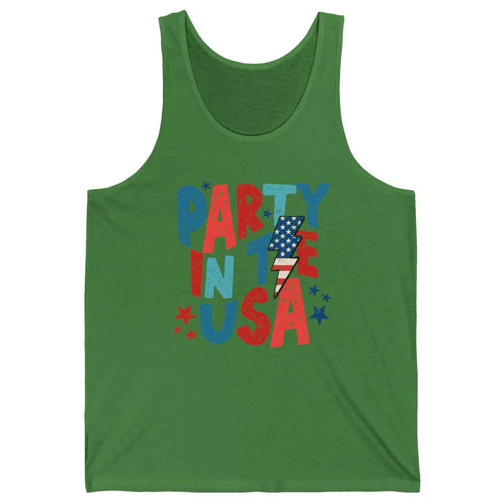 Party In The USA US Flag Lightning Bolt July 4th US Patriot Unisex Jersey Tank