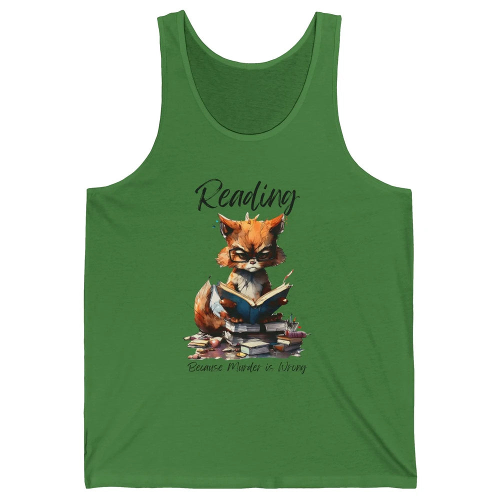 Retro Funny Cat Reading Because Murder Is Wrong Booknerd Unisex Jersey Tank
