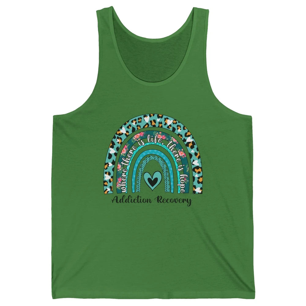 Addiction Recovery Awareness Rainbow Ribbon Blue Leopard Unisex Jersey Tank