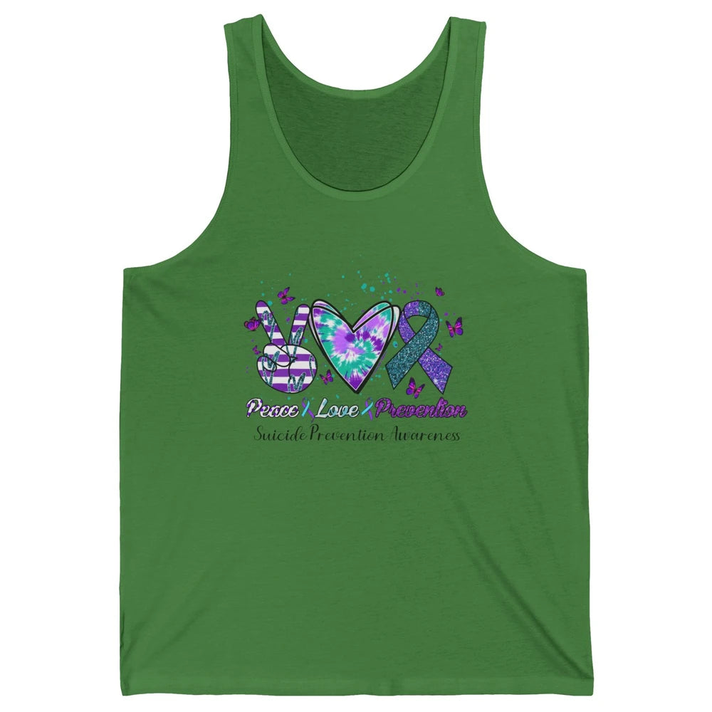 Peace Love Prevention Teal Purple Ribbon Suicide Awareness Unisex Jersey Tank