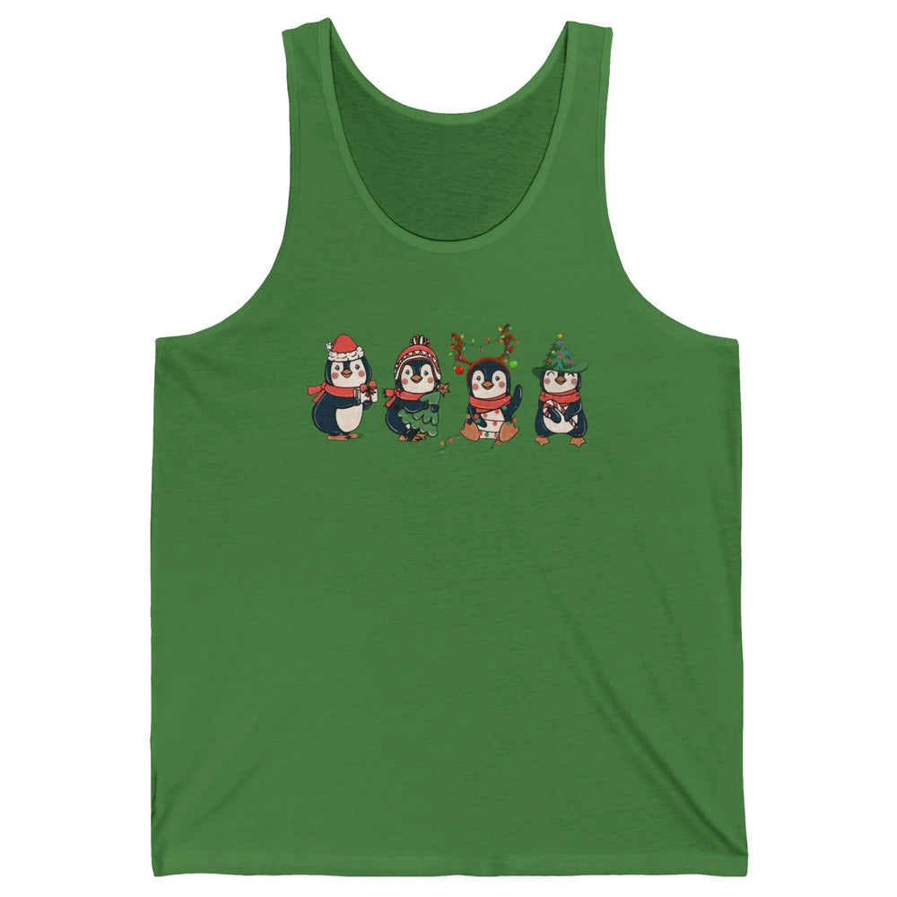 Penguin Merry Christmas Cute Penguin Xmas Lights Winter Unisex Jersey Tank