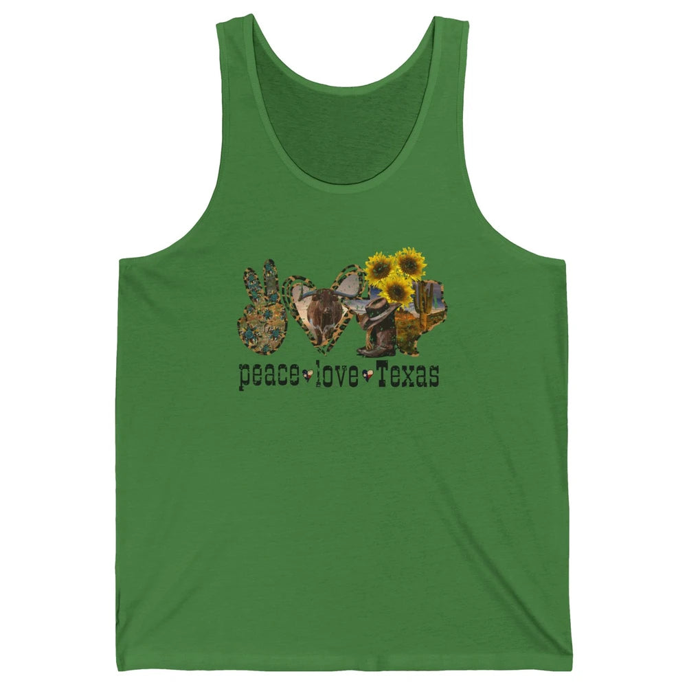 Retro Peace Love Texas Cowboy Boot Western Girl Cactus Lover Unisex Jersey Tank