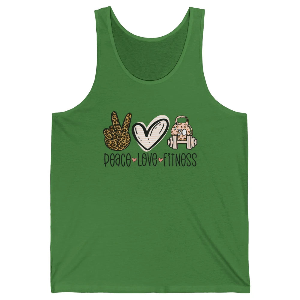 Peace Love Fitness Leopard Fitness Workout Gym Trainer Gift Unisex Jersey Tank