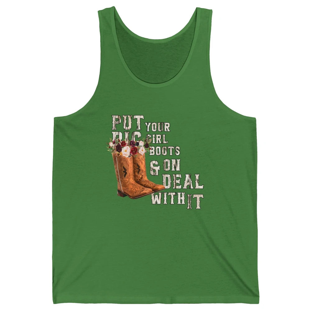 Retro Floral Put Cowgirl Boots On Western Country Cowboy Unisex Jersey Tank
