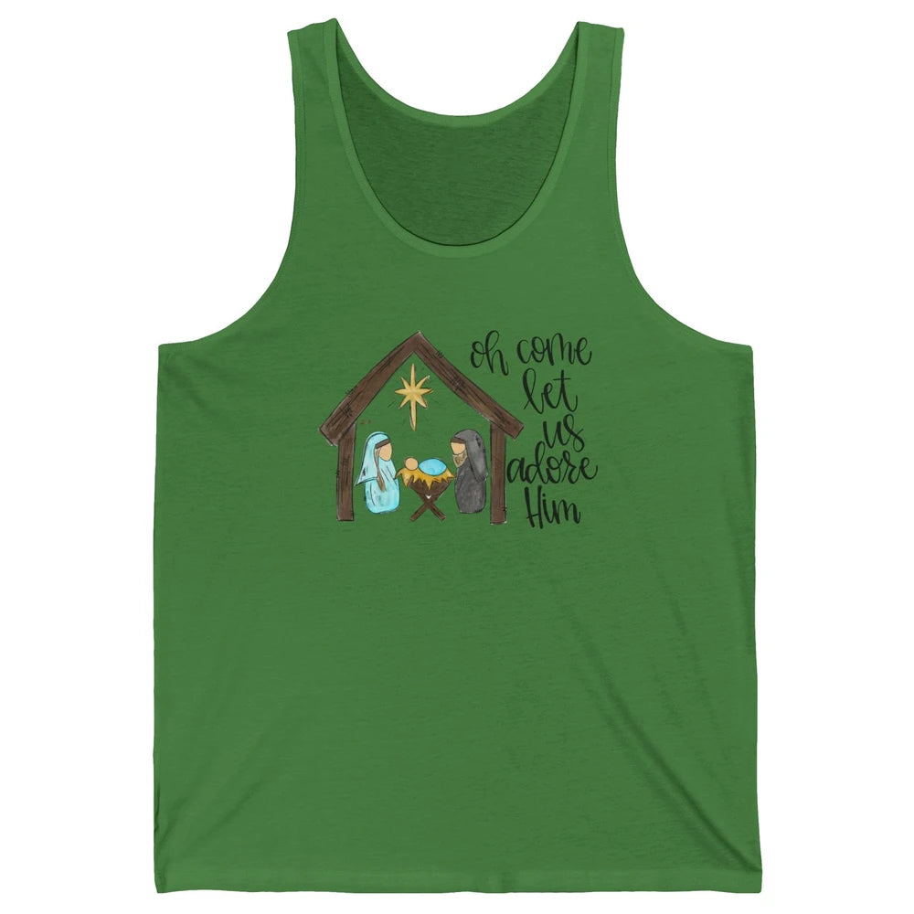 Retro Christmas Church Oh Come Let Us Adore Him Hand Drawing Unisex Jersey Tank
