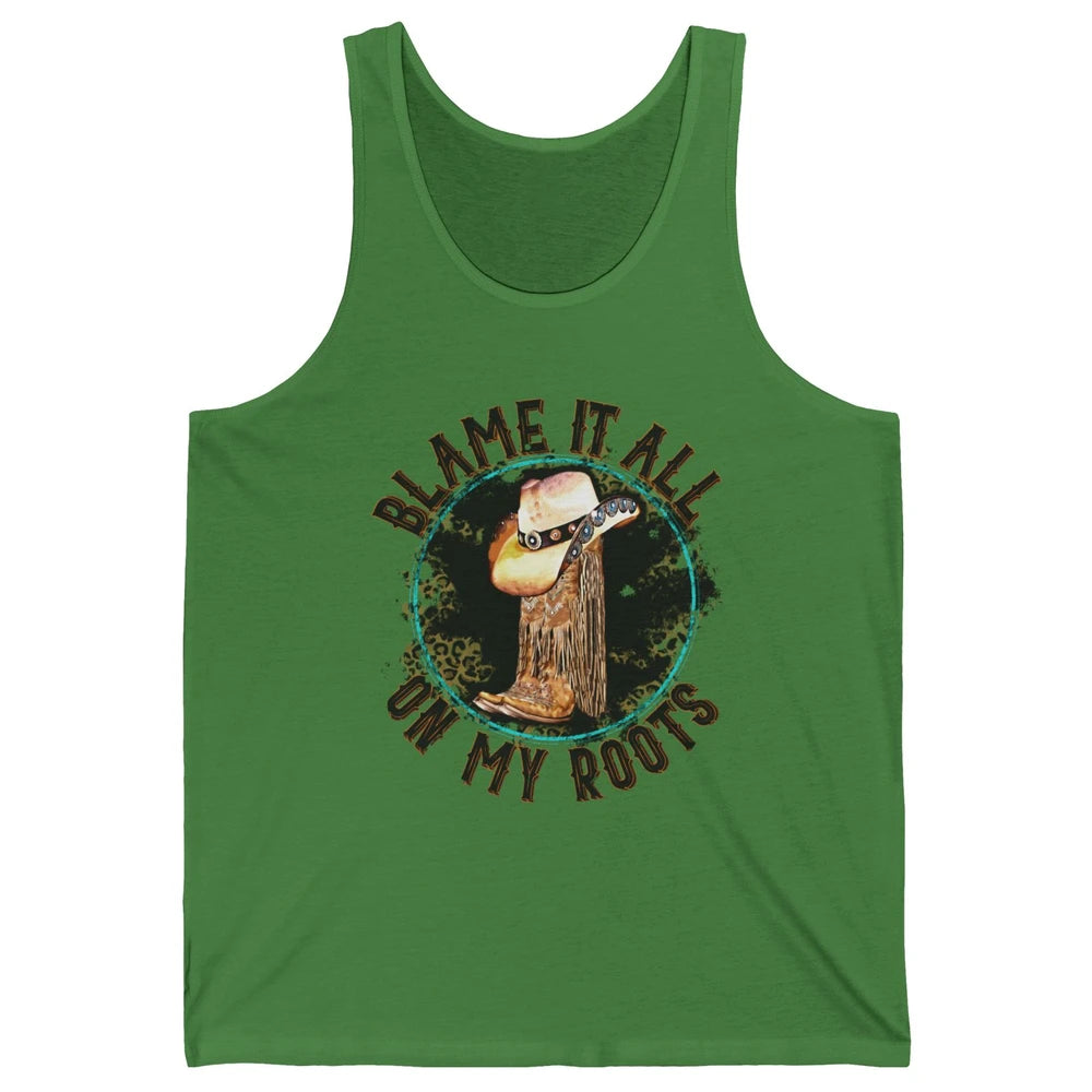 Retro Leopard Cowboy Boots Blame It On My Roots Western Girl Unisex Jersey Tank