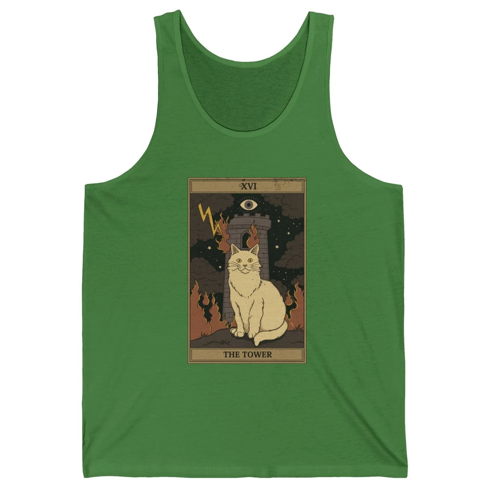 Retro Halloween Cat Witch The Tower Tarot Card Witchcraft Unisex Jersey Tank