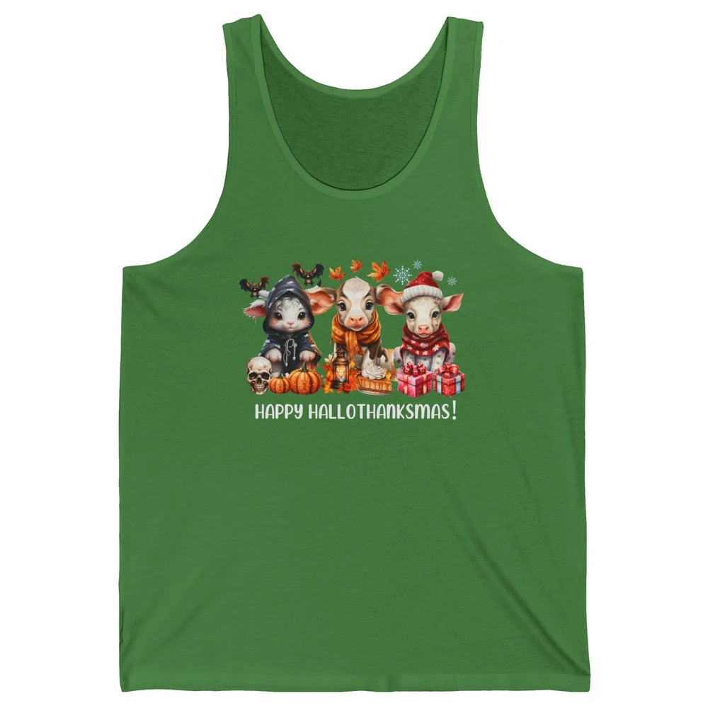 Retro Farm Baby Cow Happy Hallo-thank-mas Thanksgiving Xmas Unisex Jersey Tank